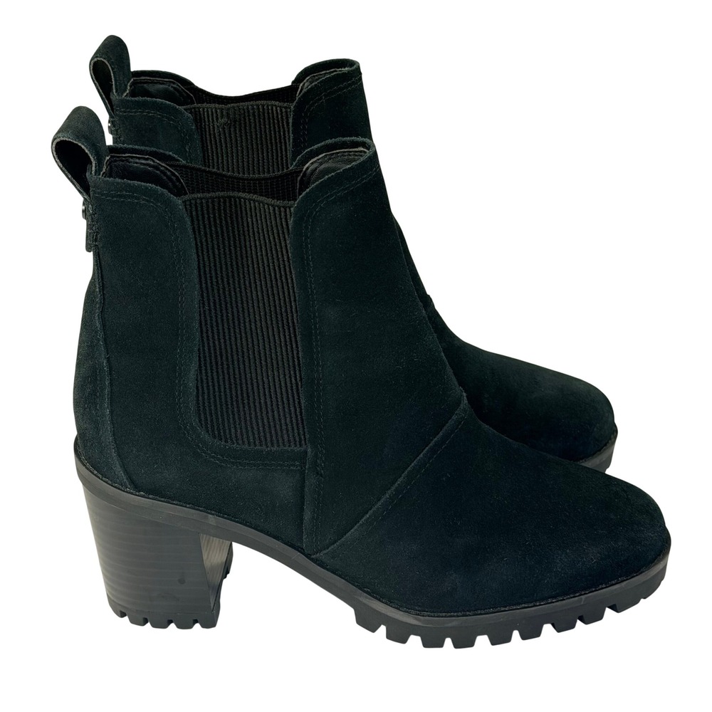 UGG Hazel Chelsea Boots Womens 7.5 Black Suede Waterproof Moto‎ Biker Chunky
